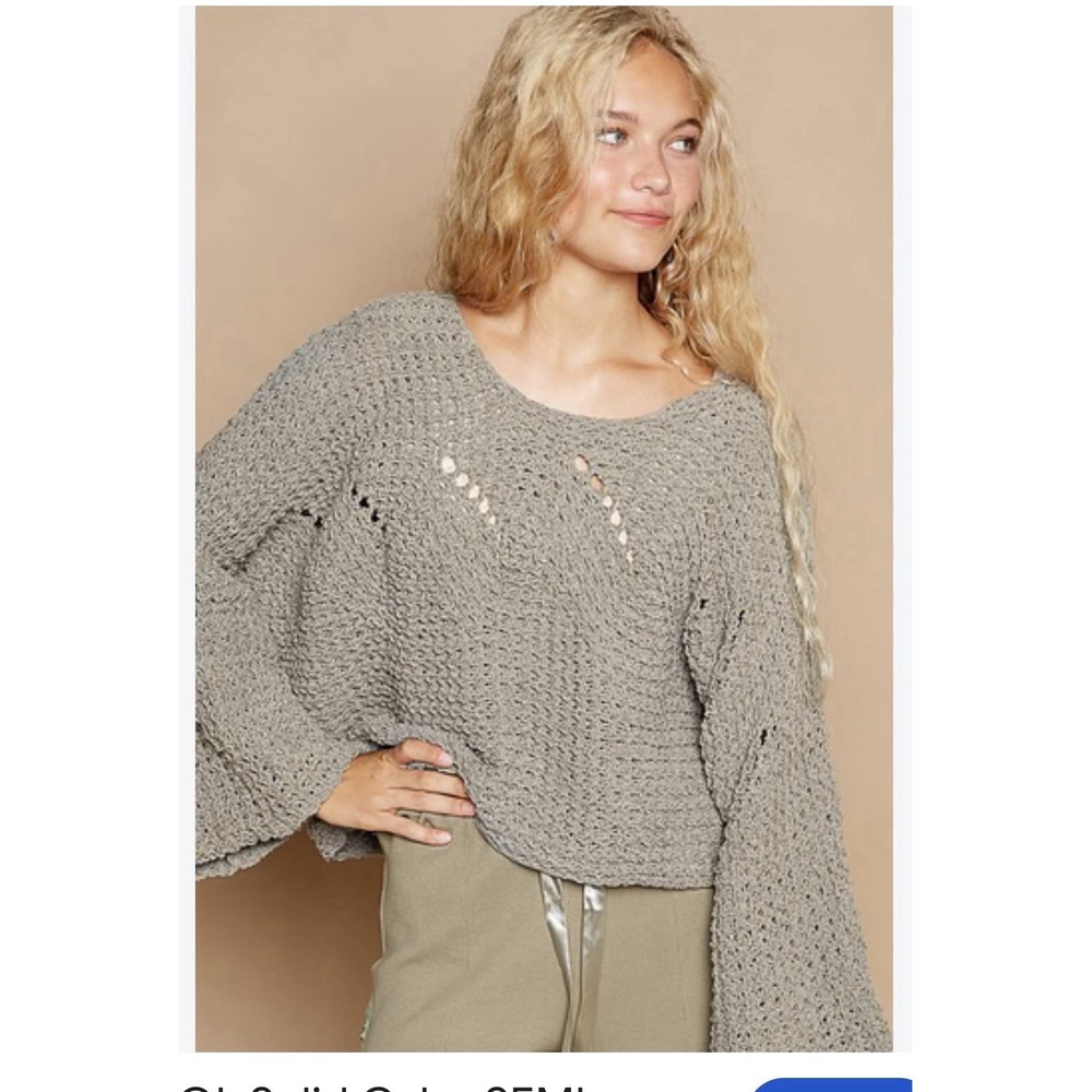POL Semi Cropped Chenille Sweater Women's Size Small Oversized Olive Boho Hippie